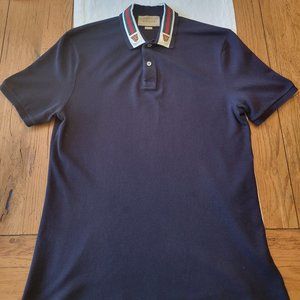 Dark Blue Gucci Polo with web feline head XXL